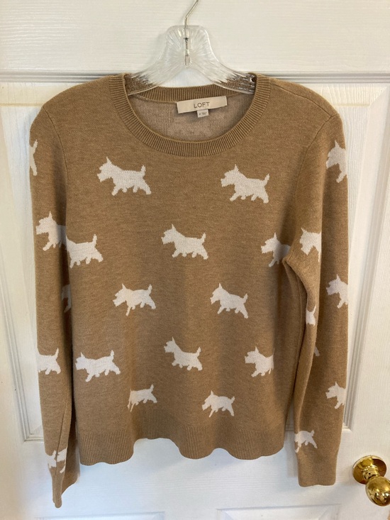 LOFT Sweaters - LOFT Tan Sweater with White Terrier Dog Motif